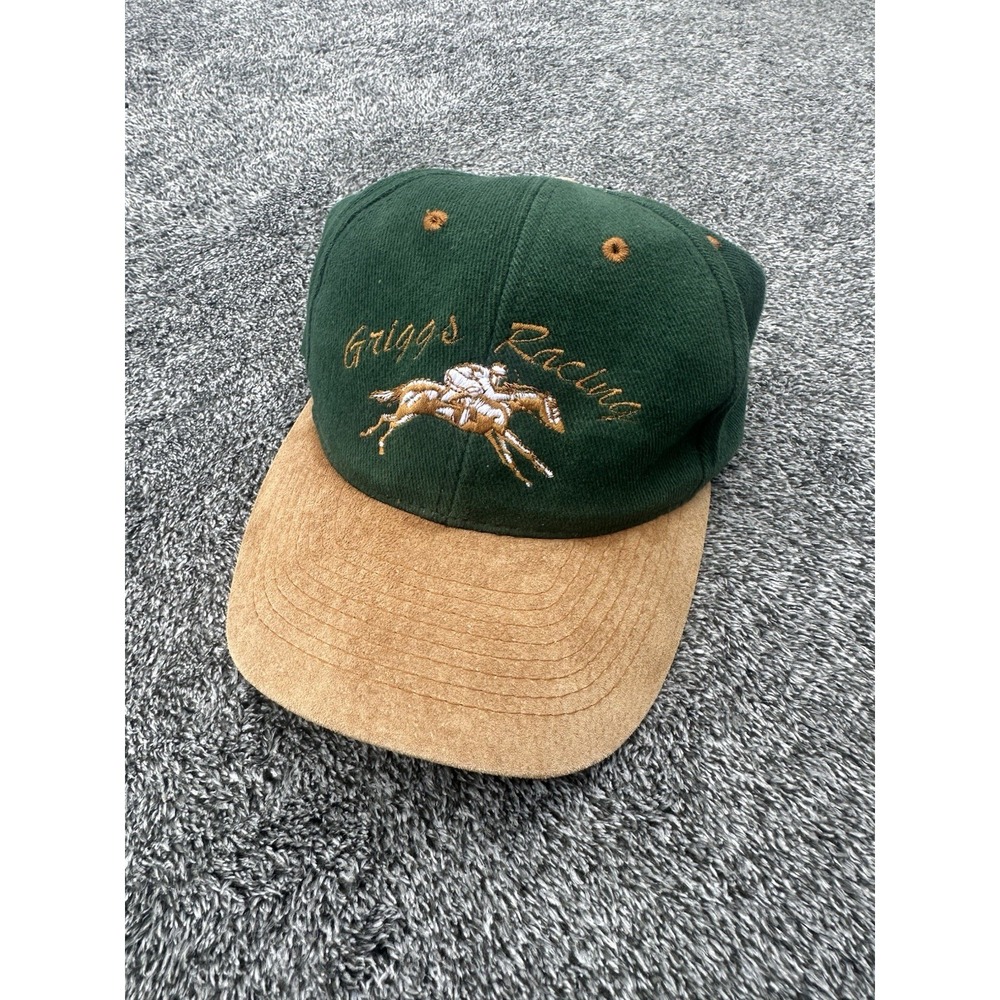 Vintage PETO Old Cap Horse Racing Hat Made England Leather Bill Green Strapback